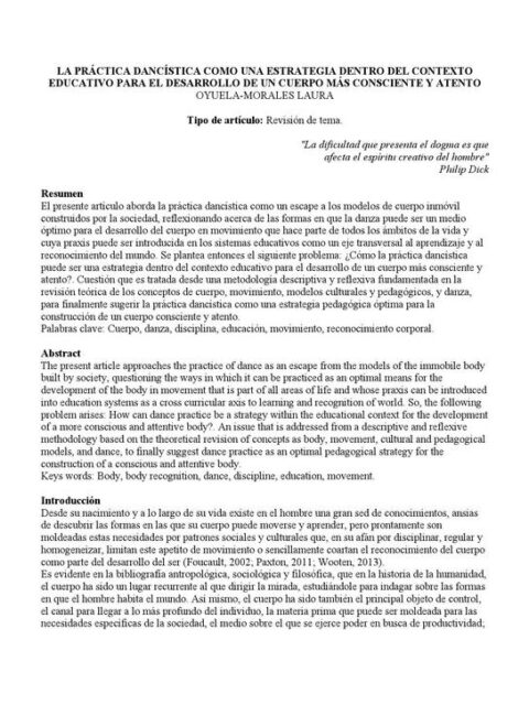 La práctica dancística como una estrategia dentro del contexto educativo