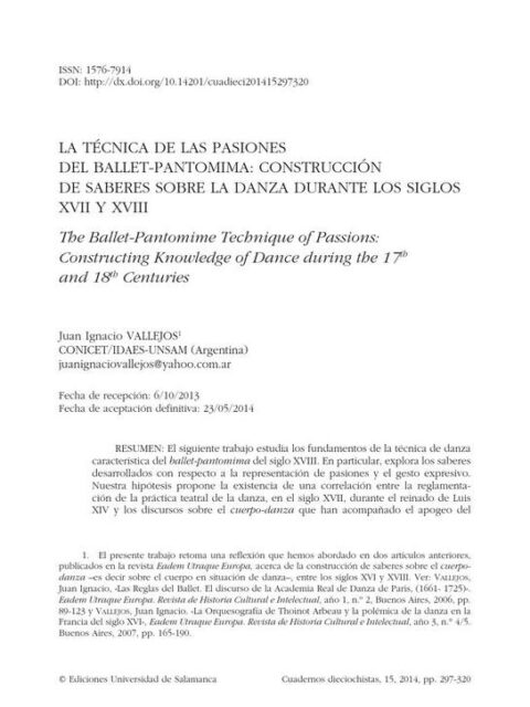 La técnica de las pasiones del Ballet-Pantomima