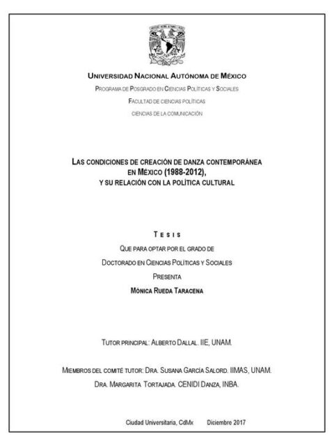 Las condiciones de creación de danza contemporánea en México (1988-2012), y su relación con la política cultural