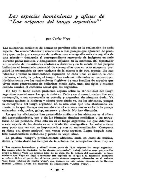 Las especies homónimas y afines de “Los orígenes del tango argentino”