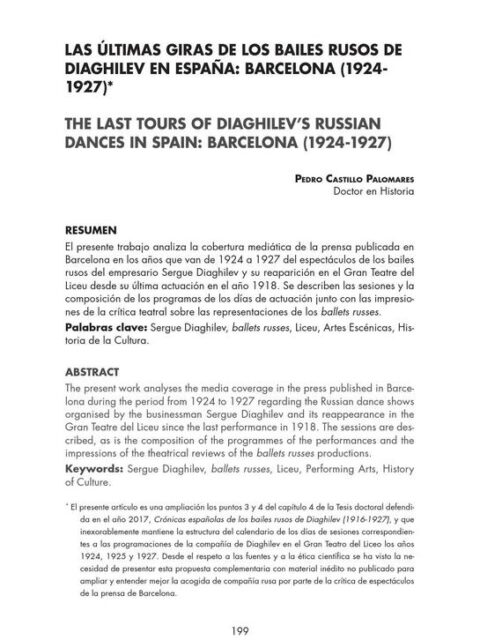 Las últimas giras de los bailes rusos de Diaghilev en España