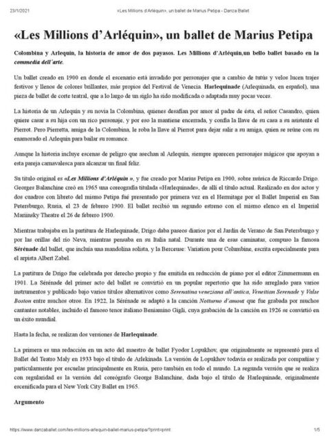 “Les Millions d’Arléquin”, un ballet de Marius Petipa