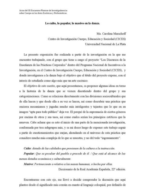 Lo culto, lo popular, lo masivo en la danza