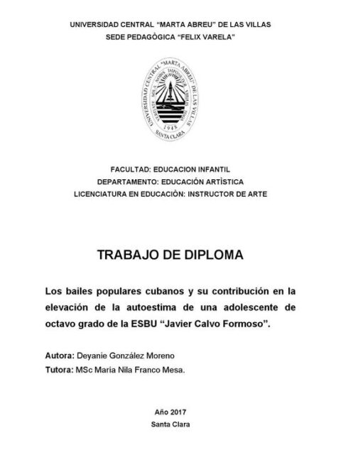 Los bailes populares cubanos y su contribución en la elevación de la autoestima de una adolescente
