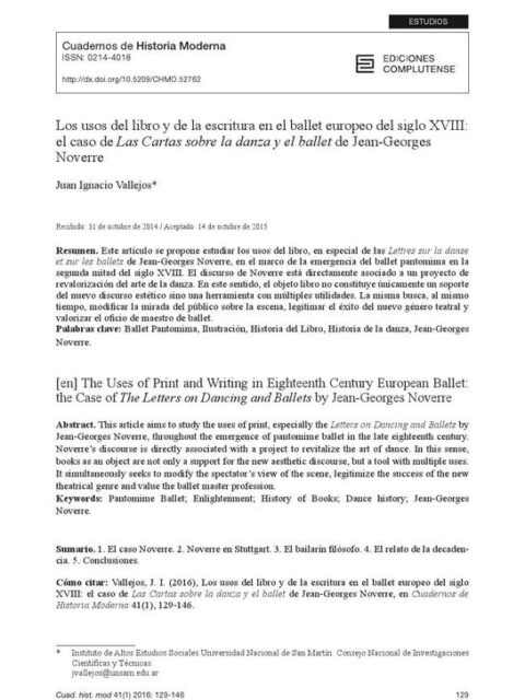 Los usos del libro y de la escritura en el ballet europeo del siglo XVIII
