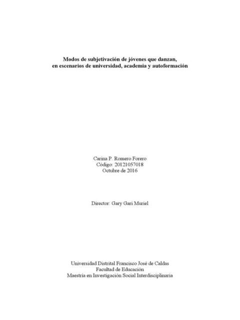 Modos de subjetivación de jóvenes que danzan