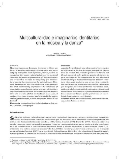Multiculturalidad e imaginarios identitarios en la música y la danza