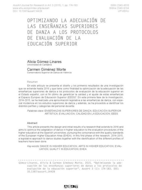 Optimizando la adecuación de las enseñanzas superiores de danza