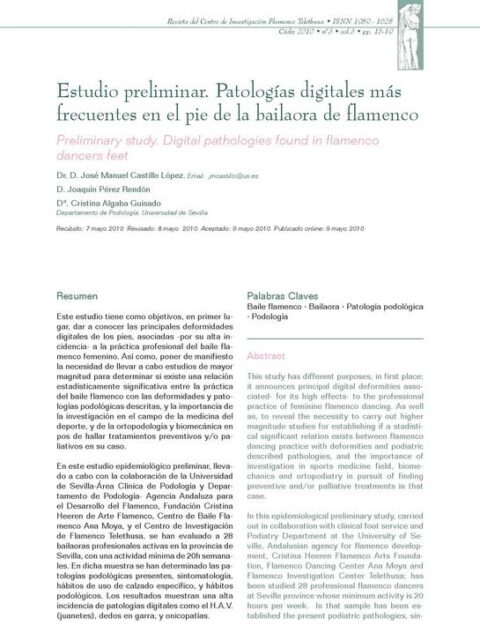 Patologías digitales más frecuentes en el pie de la bailaora de flamenco
