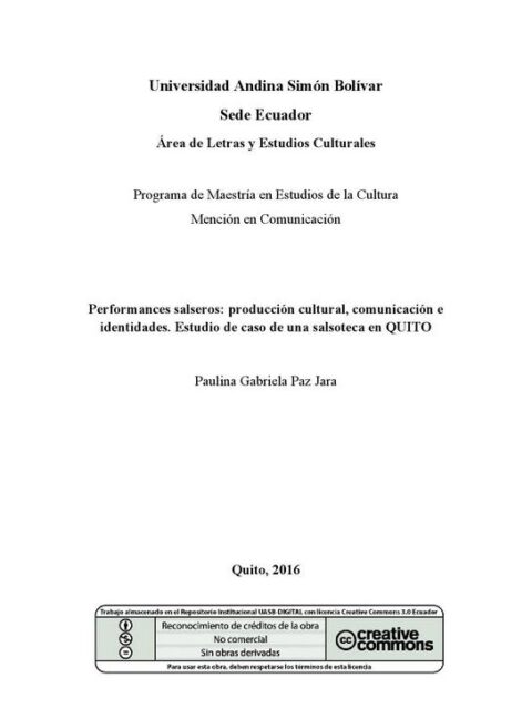 Performances salseros: producción cultural, comunicación e identidades