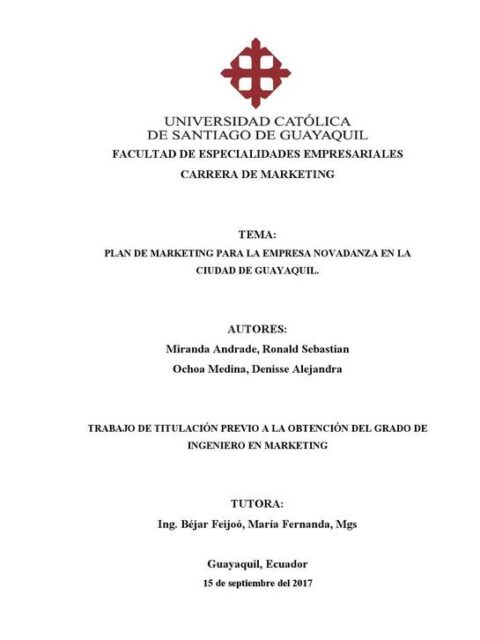 Plan de marketing para la empresa Novadanza en la ciudad de Guayaquil