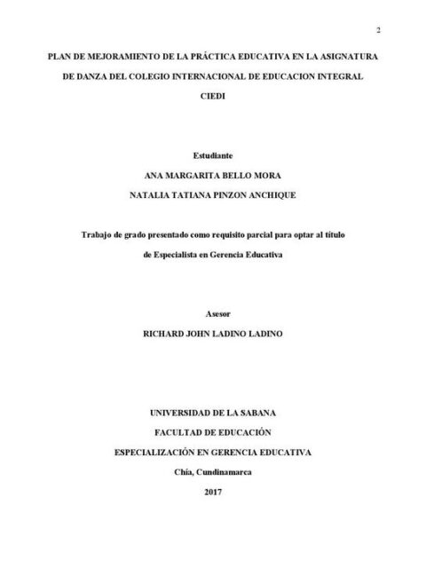 Plan de mejoramiento de la práctica educativa en la asignatura de danza