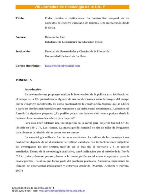 Poder, política e instituciones: la construcción corporal en los contextos de encierro carcelario de mujeres