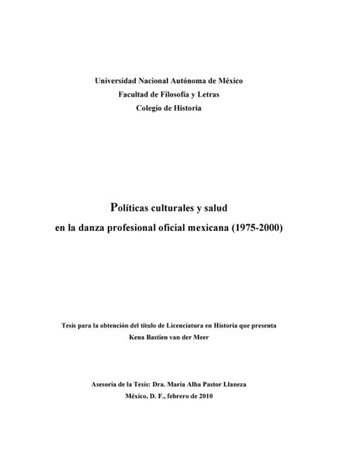 Políticas culturales y salud en la danza profesional oficial mexicana (1975-2000)