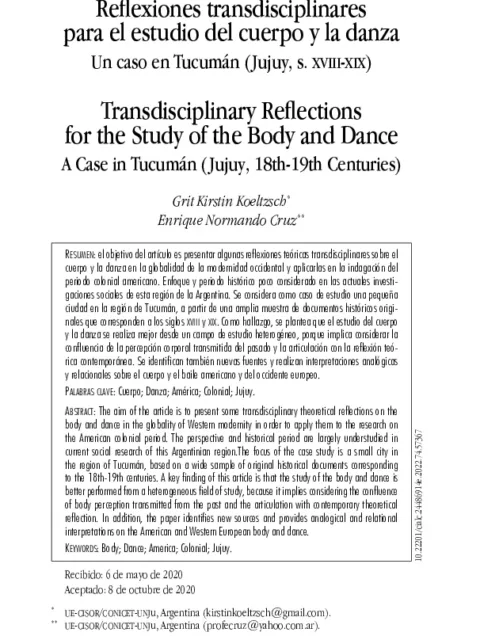 Reflexiones transdisciplinares para el estudio del cuerpo y la danza. Un caso en el Tucumán (Jujuy, s. XVIII-XIX)