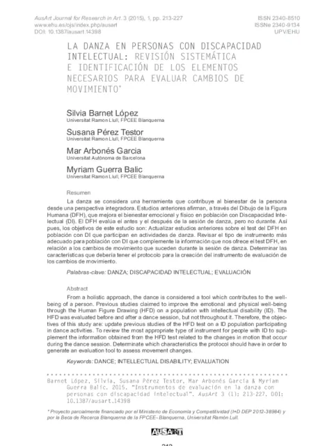 La danza en personas con discapacidad intelectual: Revisión sistemática e identificación de los elementos necesarios para evaluar cambios de movimiento