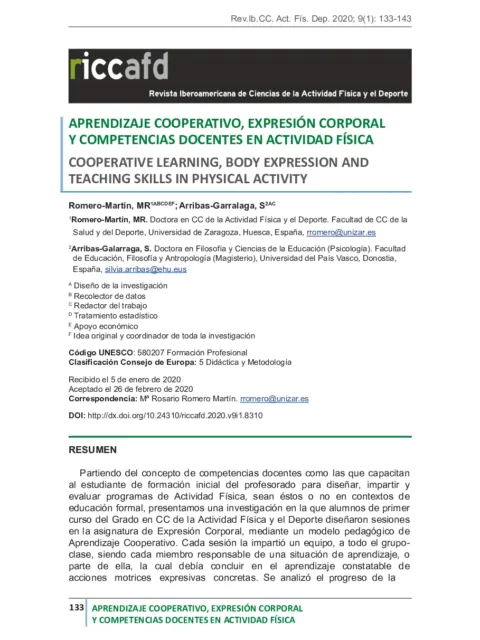 Danza y expresión corporal como materia científica en el Grado de Ciencias de la Actividad Física y del Deporte