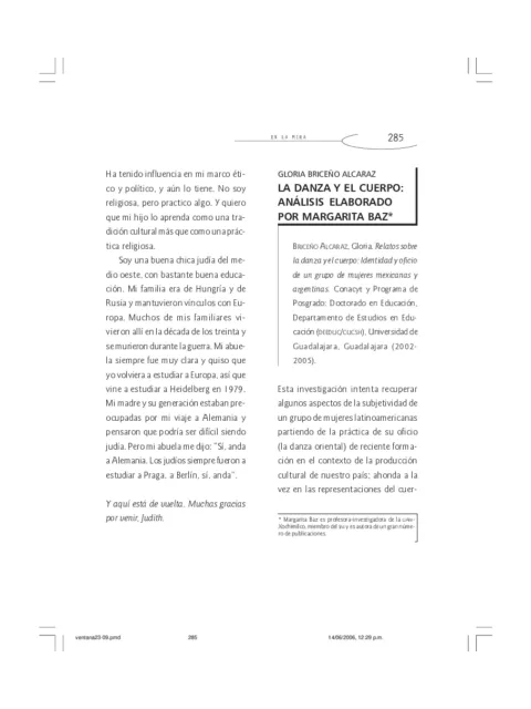 La danza y el cuerpo: análisis elaborado por Margarita Baz*