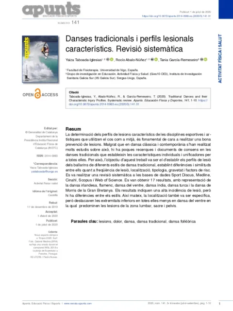 Traditional Dances and their Characteristic Injury Profiles. Systematic Review