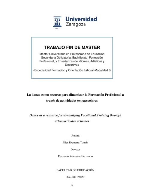 La Danza como recurso para dinamizar la Formación Profesional a través de actividades extraescolares