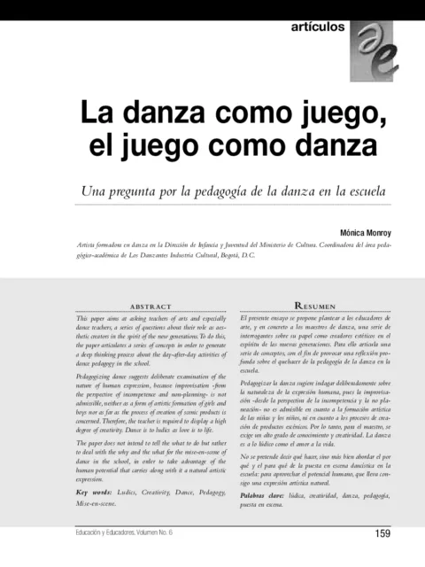 La danza como juego, el juego como danza. Una pregunta por la pedagogía de la danza en la escuela