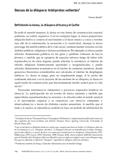 “Danzas de la diáspora: intérpretes valientes” (Traducción)