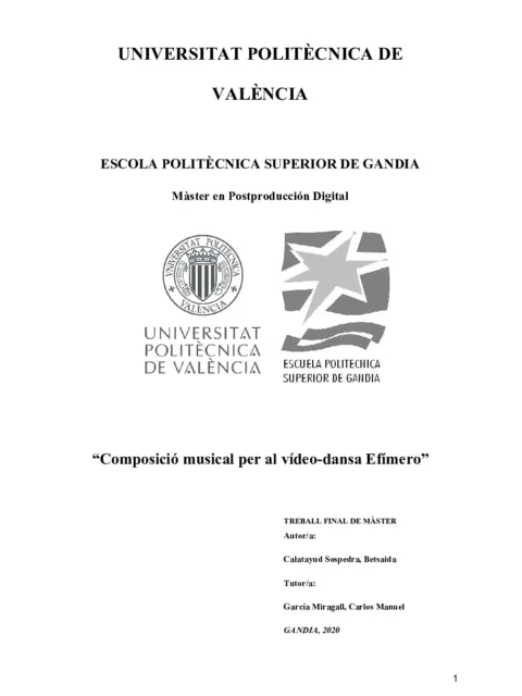 Composición musical para la vídeo danza Efímero