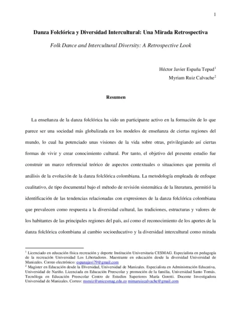 Danza folklórica y diversidad intercultural: una mirada retrospectiva.