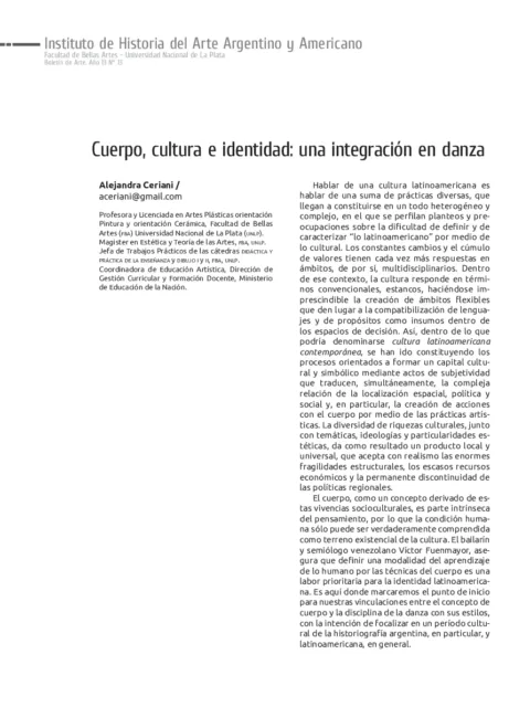 Cuerpo, cultura e identidad: una integración en danza