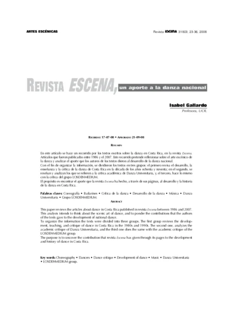 Revista Escena, un aporte a la danza nacional