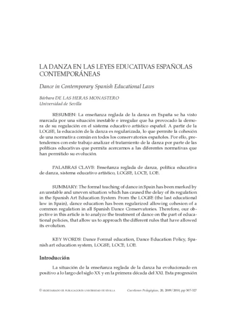 La danza en las leyes educativas españolas contemporáneas