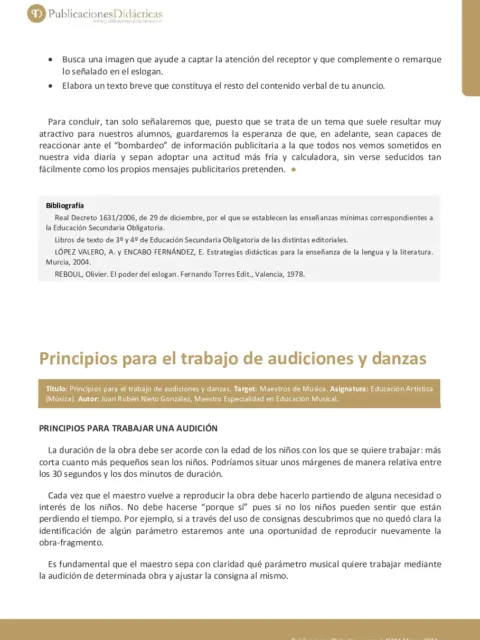 Principios para el trabajo de audiciones y danzas