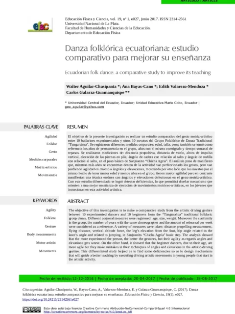 Danza folklórica ecuatoriana: estudio comparativo para mejorar su enseñanza