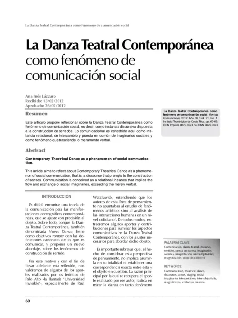 La Danza Teatral Contemporánea como fenómeno de comunicación social