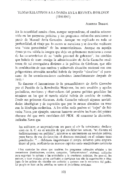 Temas relativos a la danza en la revista Romance