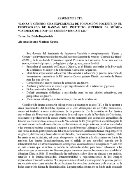 Danza y género: Una experiencia de formación docente en el Profesorado de Danzas del Instituto Superior de Música “Carmelo De Biasi” de Corrientes capital