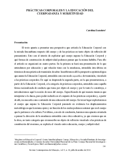 Prácticas corporales y la educación del cuerpo: danza y subjetividad