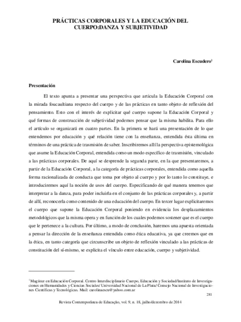 Prácticas corporales y la educación del cuerpo: Danza y subjetivdad