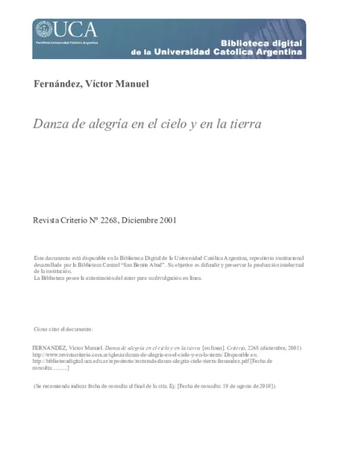 Danza de alegría en el cielo y en la tierra