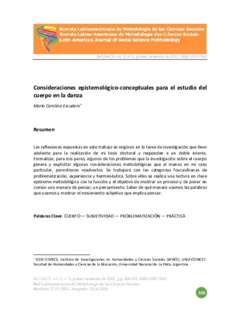 Consideraciones epistemológico‐conceptuales para el estudio del cuerpo en la danza