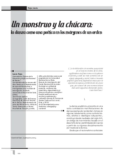 <i>Un monstruo y la chúcara</i>: la danza como una poética en los márgenes de un orden