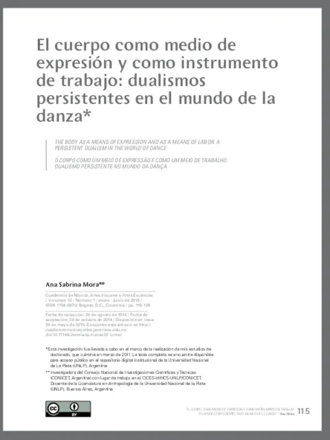 El cuerpo como medio de expresión y como instrumento de trabajo: dualismos persistentes en el mundo de la danza