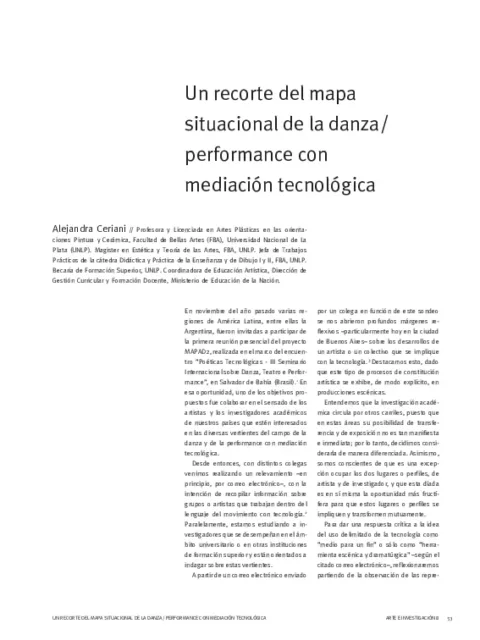 Un recorte del mapa situacional de la danza/performance con mediación tecnológica