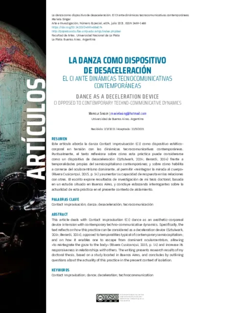 La danza como dispositivo de desaceleración: el CI ante dinámicas tecnocomunicativas contemporáneas