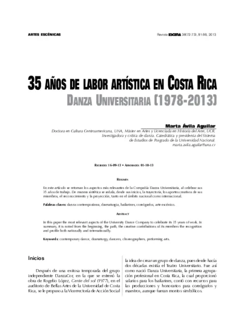 35 años de labor artística en Costa Rica. Danza Universitaria (1978-2013)