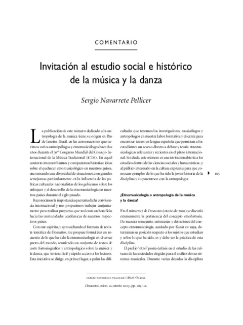Invitación al estudio social e histórico de la música y la danza