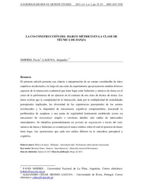 La co-construcción del marco métrico en la clase de técnica de danza