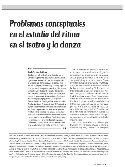 Problemas conceptuales en el estudio del ritmo en el teatro y la danza