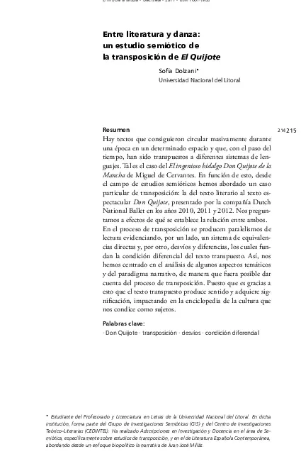 Entre literatura y danza: un estudio semiótico de la transposición de El Quijote