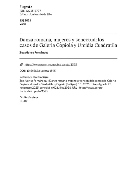 Danza romana, mujeres y senectud: los casos de Galeria Copiola y Umidia Cuadratila